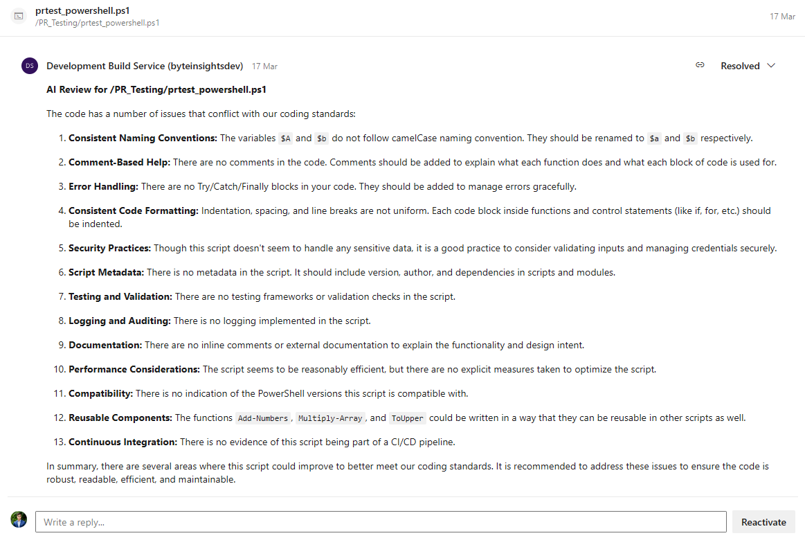 AI-Generated PR Comment Example